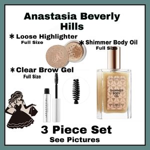 Anastasia Beverly Hills- Loose Highlighter, Shimmer Body Oil & Clear Brow Gel